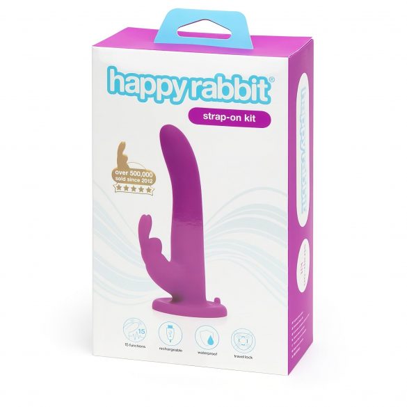 Happyrabbit Strap-On - trusīša piestiprināms vibrators (violets) 