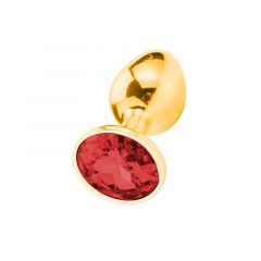 Sunfo - metāla anālās dildo ar akmeni (zelts-sarkans)