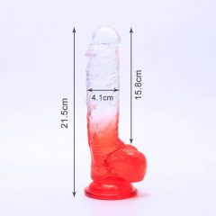   Sunfo - kinnitusjalu, realistlik munanditega dildo - 21cm (läbipaistev-punane)