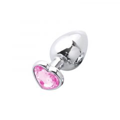   Sunfo - Metal anālais dildo ar sirds formas akmeni (sudrabs-rozā)
