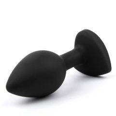   Sunfo - silikona anālās aizbāznis ar sirds formas akmeni (melns-balts)