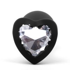   Sunfo - silikona anālās aizbāznis ar sirds formas akmeni (melns-balts)