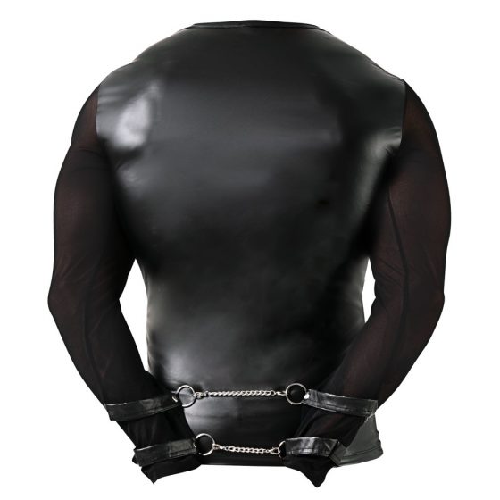 Svenjoyment - mežģīņu caurspīdīgs garrokuvju vīriešu tops ar gredzeniem un ķēdēm (melns)