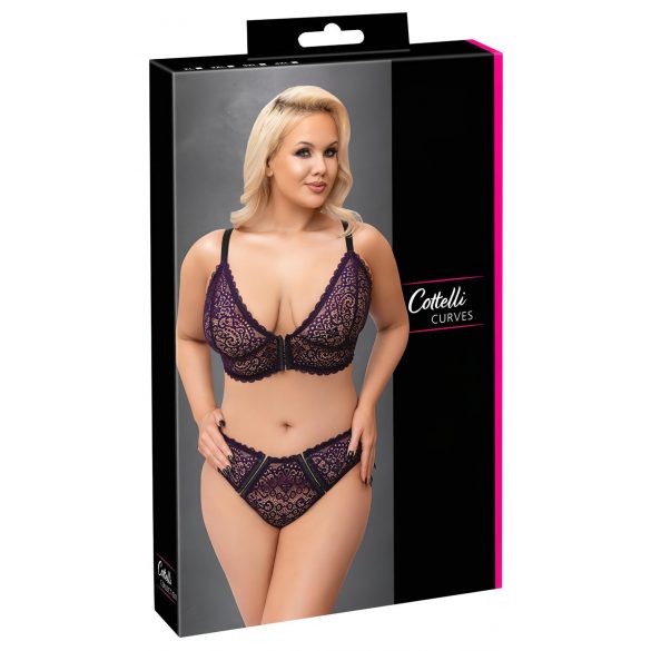 Cottelli Curves Plus Size - caurspīdīgs rakstainu krūšturu komplekts (violets) 