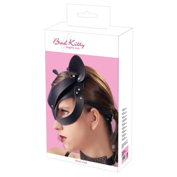 Bad Kitty - mākslīgās ādas, strasami rotāta kaķa maska - melna (S-L)
