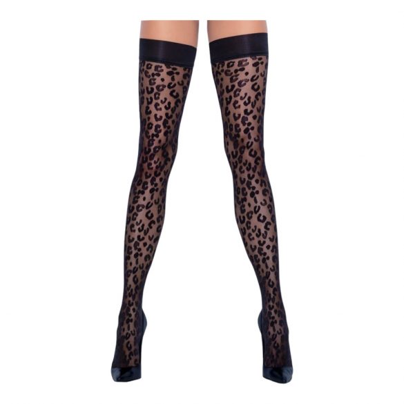 Cottelli Legwear - leopardraksts augšstilba zeķes (melns) 