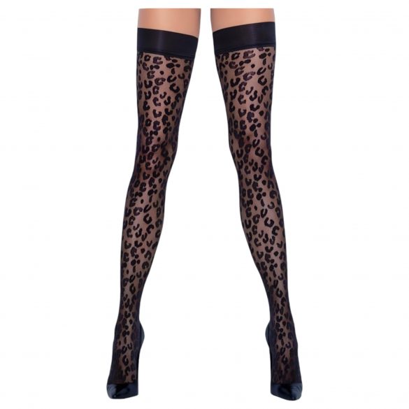 Cottelli Legwear - leopardraksts augšstilba zeķes (melns)  - 3