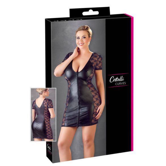 Cottelli Plus Size - mežģīņu kleita ar bantēm (melna) - 3XL