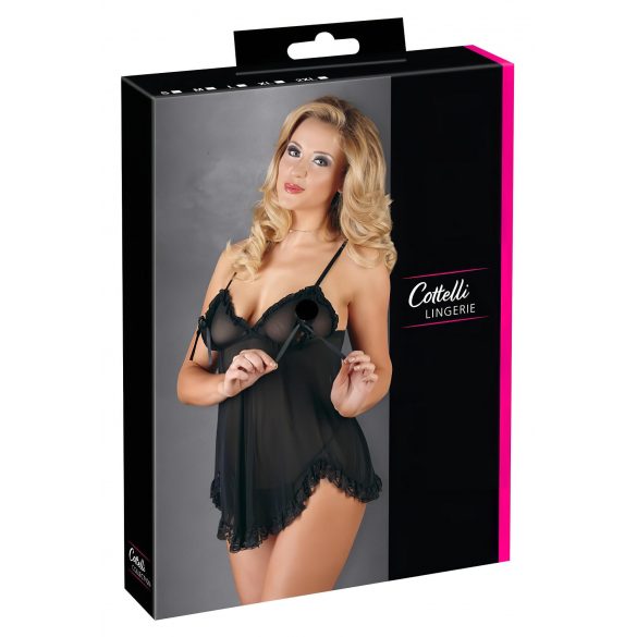 Cottelli - Viegla, volānveida babydoll (melna)  - M