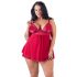 Cottelli Plus Size - mežģīņu, viegla babydoll (sarkana) 