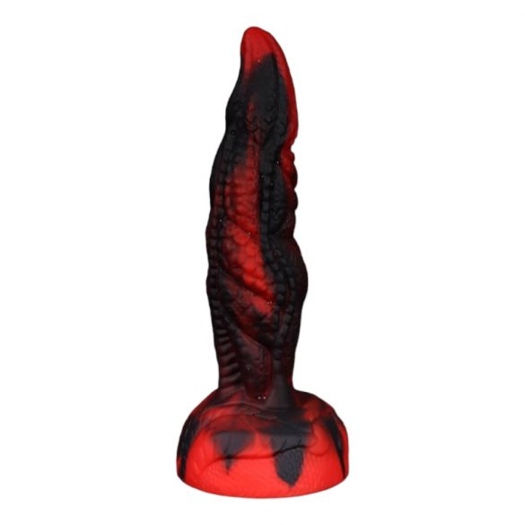 OgazR Hell Dong - ar piesūcekni, rievots dildo - 20 cm (melns-sarkans) 