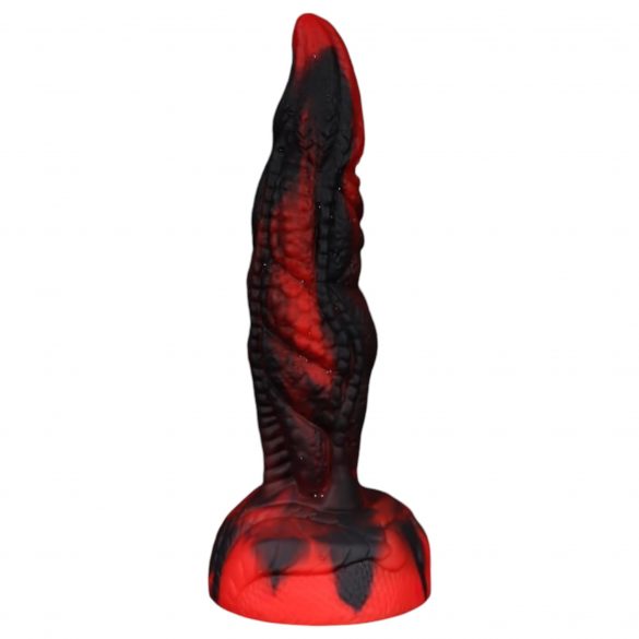 OgazR Hell Dong - ar piesūcekni, rievots dildo - 20 cm (melns-sarkans) 