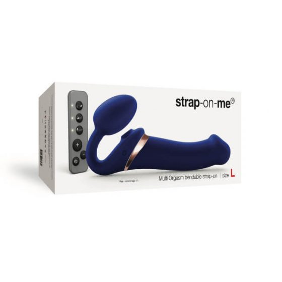 Strap-On-Me L - bezsiks, ar gaisa viļņu klitora stimulāciju - liels (zils)