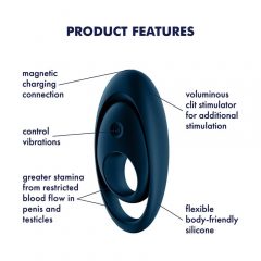   Satisfyer Glorious Duo - akumulatora, ūdensizturīgs, vibrējošs dzimumlocekļa gredzens (zils)