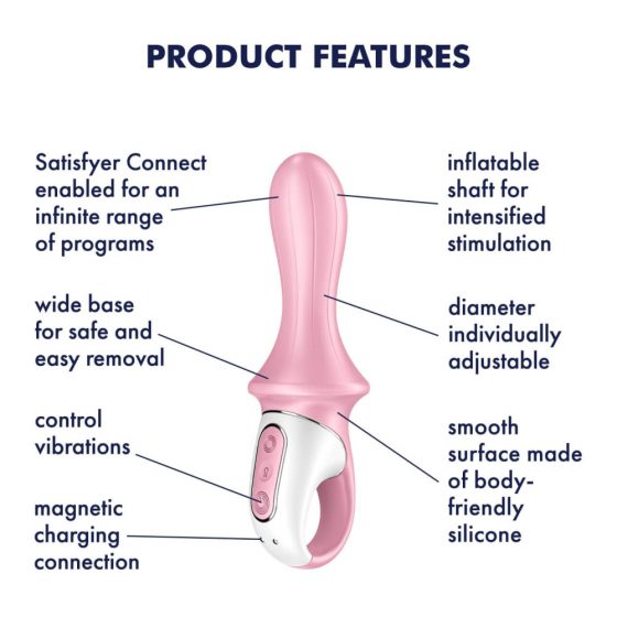 Satisfyer Air Pump Booty 5 - viedais uzpūšamais anālais vibrators (rozā)