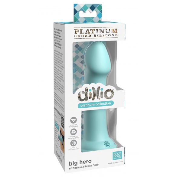 Dillio Big Hero - piesūcēja pamatne silikona dildo ar galviņu (17cm) - tirkīzzils 