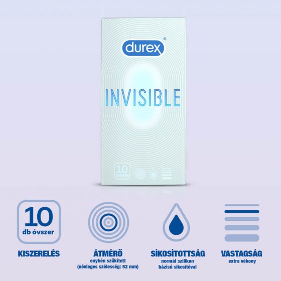 Durex Invisible Extra Jutīgs - plāns prezervatīvs (10gb)