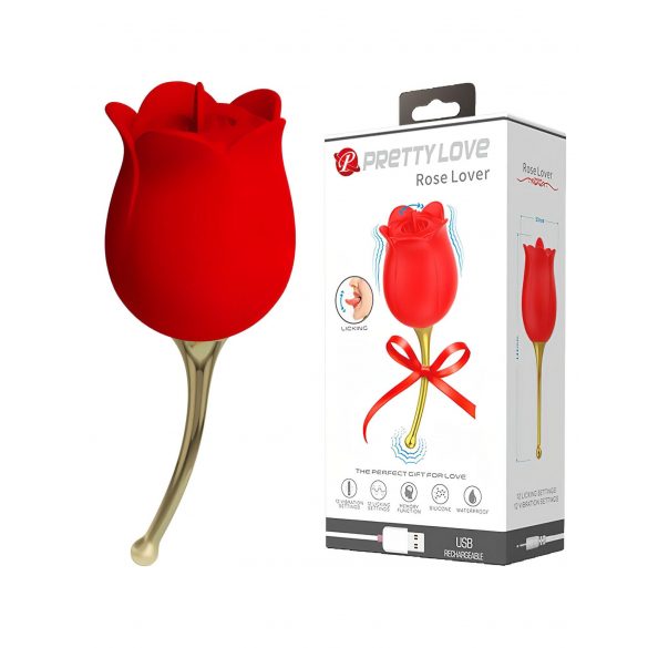 Pretty Love Rose Lover - uzlādējams, valodas 2in1 klitora vibrators (sarkans) 