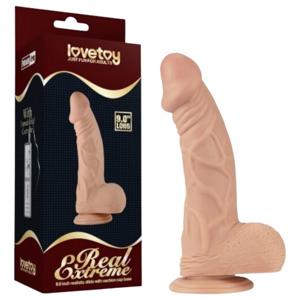 Lovetoy Real Extreme - piesūcekņa dildo ar sēkliniekiem - 23 cm (dabīgs)