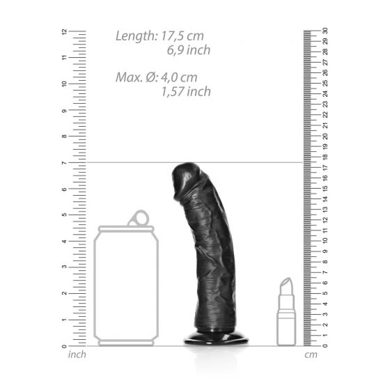RealRock - tapaduspõhjal realistlik dildō - 15,5cm (must)