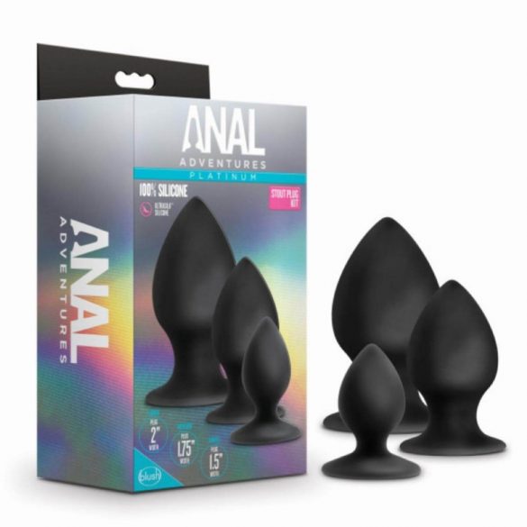 Anal Adventures Platinum Stout - anālais dildo komplekts - 3 gab. (melns) 