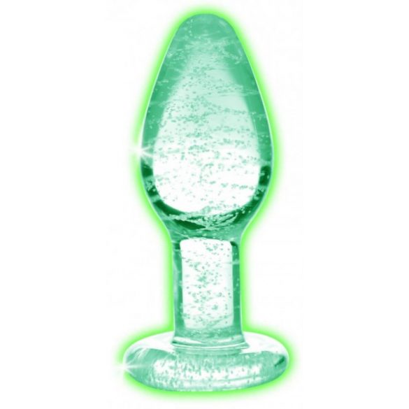 Booty Sparks Glow in the Dark L - stikla anālais dildo (caurspīdīgs) 