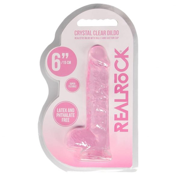 REALROCK - caurspīdīgs reālistisks dildo - rozā (15 cm) 