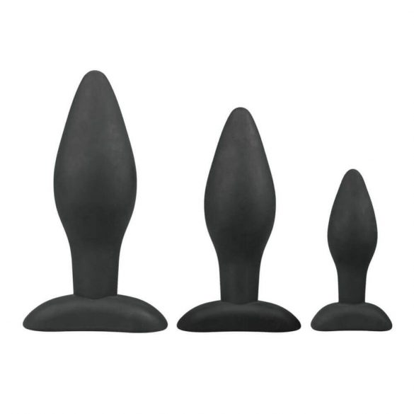 Easytoys Rocket - anālais dildo komplekts - melns (3 daļas) 