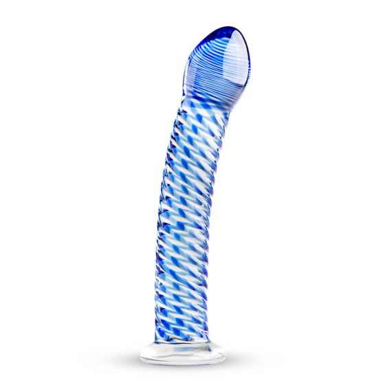 Gildo Stikls Nr. 5 - spirālais stikla dildo (caurspīdīgi-zils)
