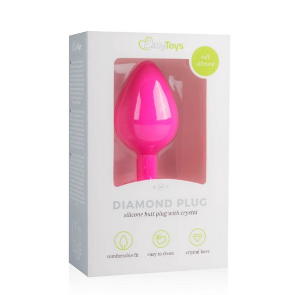 Easytoys Diamond - balta ar dimanta anālais dildo (vidējs) - rozā 