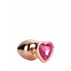   Gleaming Love - alumīnija anālais dildo ar sirds formas akmeni (rozā zelta)