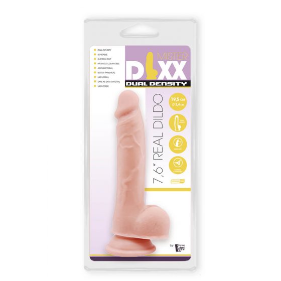 Mr. Dixx 7.6 - piesūceknis, sēklinieki dildo - dabīgs (19,5cm)