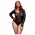 BACI Plus Size - garām piedurknēm, mežģīņu bodijs - melns (XL-XXL) 