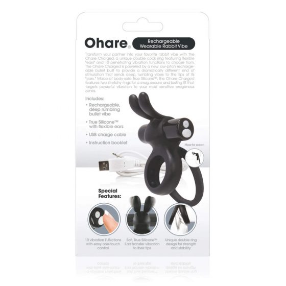 Screaming O Ohare - akkumulatora zaķa vibrējošais dzimumlocekļa gredzens (melns)