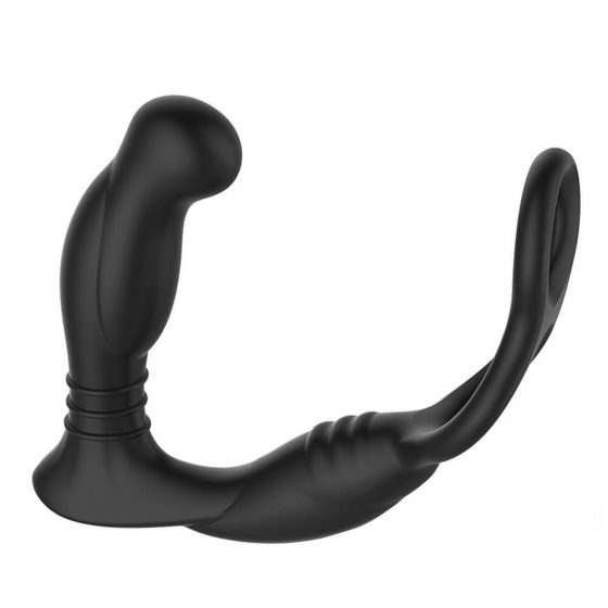 Nexus Simul8 - akumulatora vibrējošā dzimumlocekļa gredzens ar anālo dildo (melns)