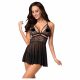 Obsessive 838-BAB-1 - läbipaistev pitsiline babydoll koos stringidega (must)  - L/XL