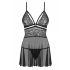 Obsessive 838-BAB-1 - läbipaistev pitsiline babydoll koos stringidega (must)  - L/XL